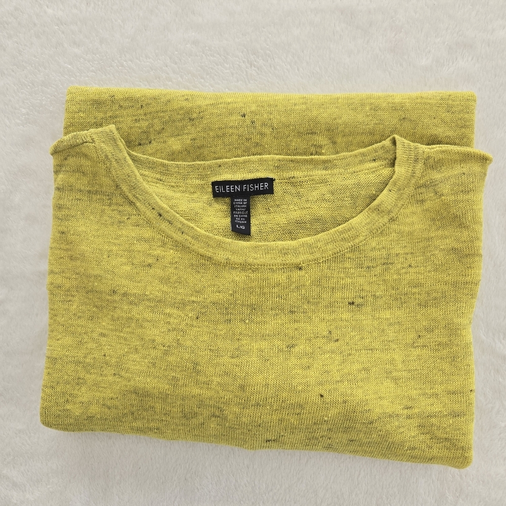 Eileen Fisher Linen Blend Oversized Sweater Yellow Green L - Picture 7 of 11